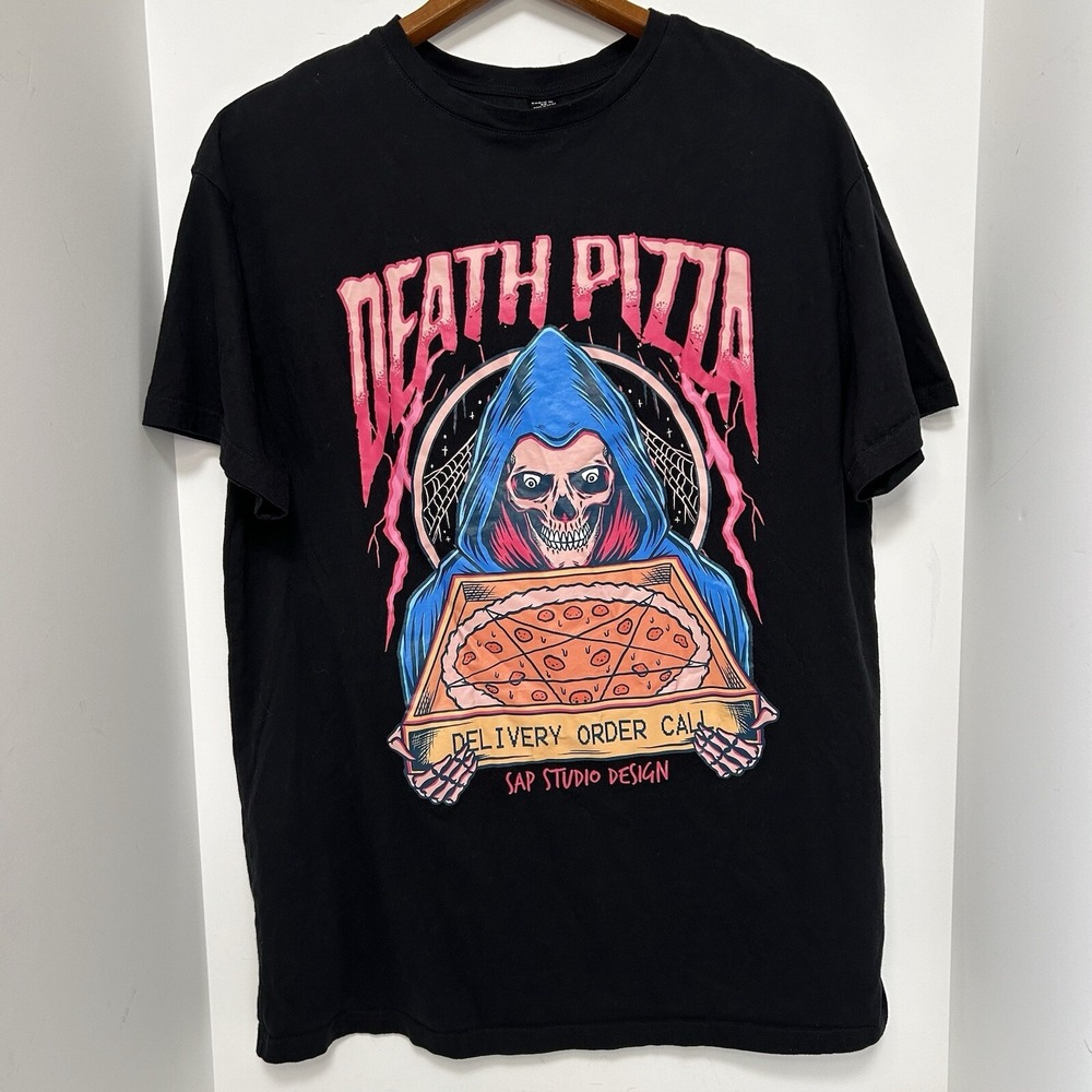 Death Pizza Graphic Tee Sap Studio Design SHEIN XS Shirt Trendy‎ Fun Top